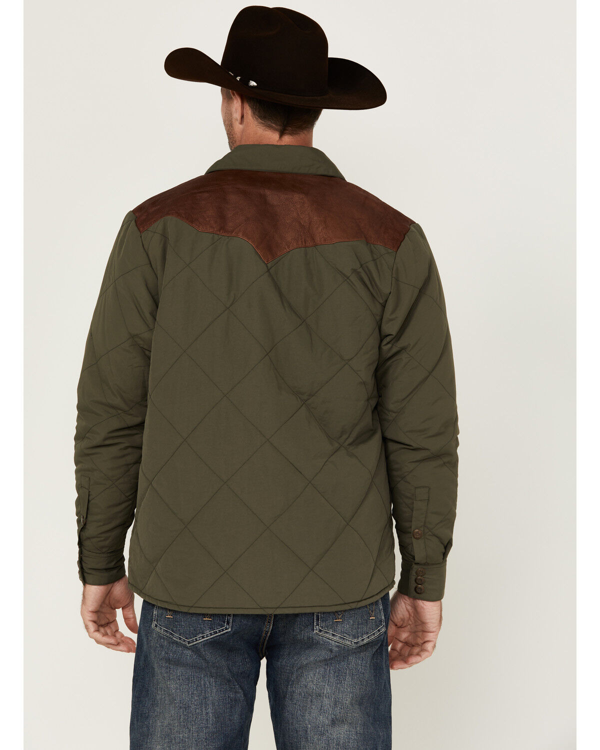 Image #4 - Resistol Men's Quilted Leather Yoke Jacket, Olive, hi-res
