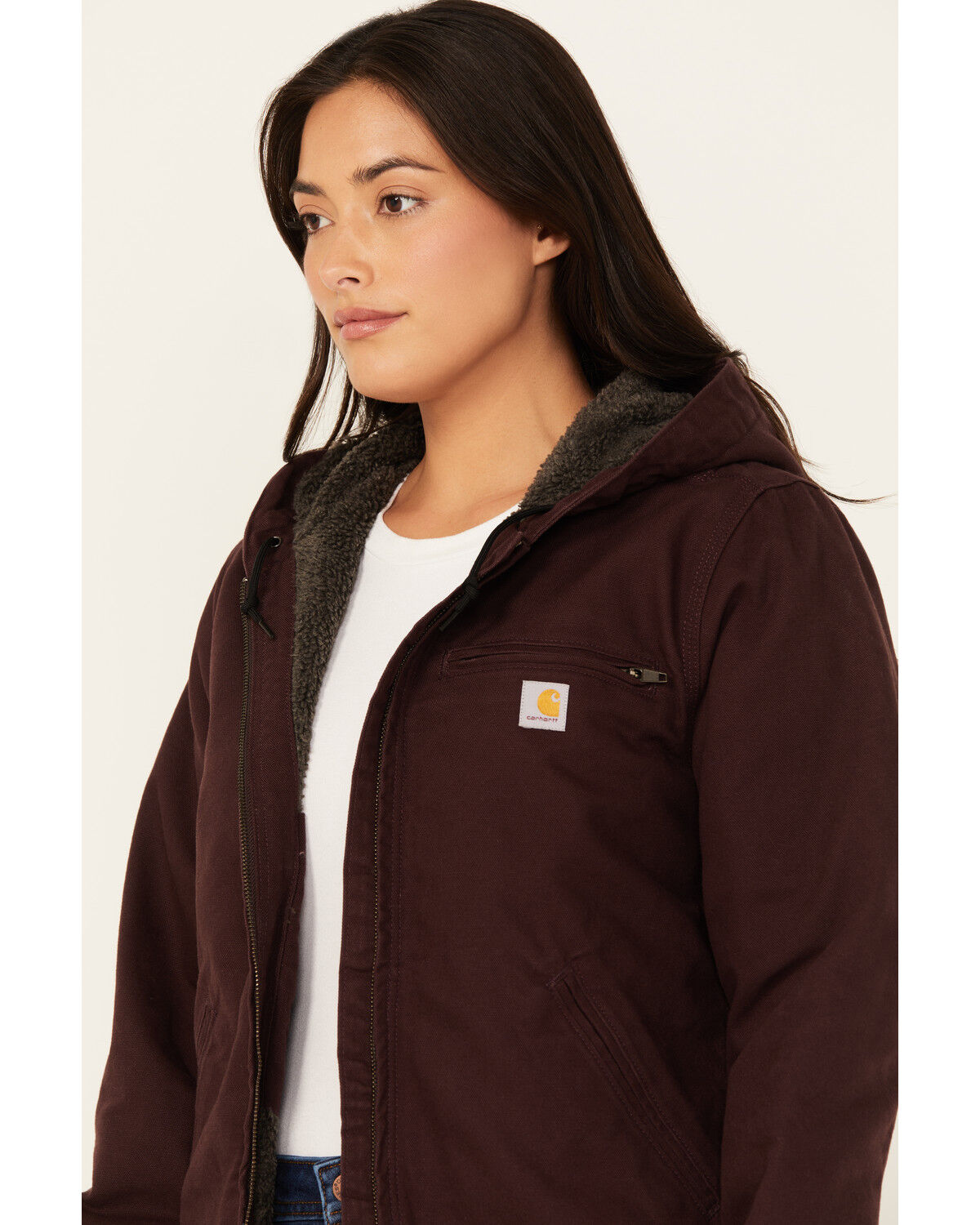 Image #2 - Carhartt Women's Loose Fit Washed Duck Sherpa Lined Jacket, Purple, hi-res