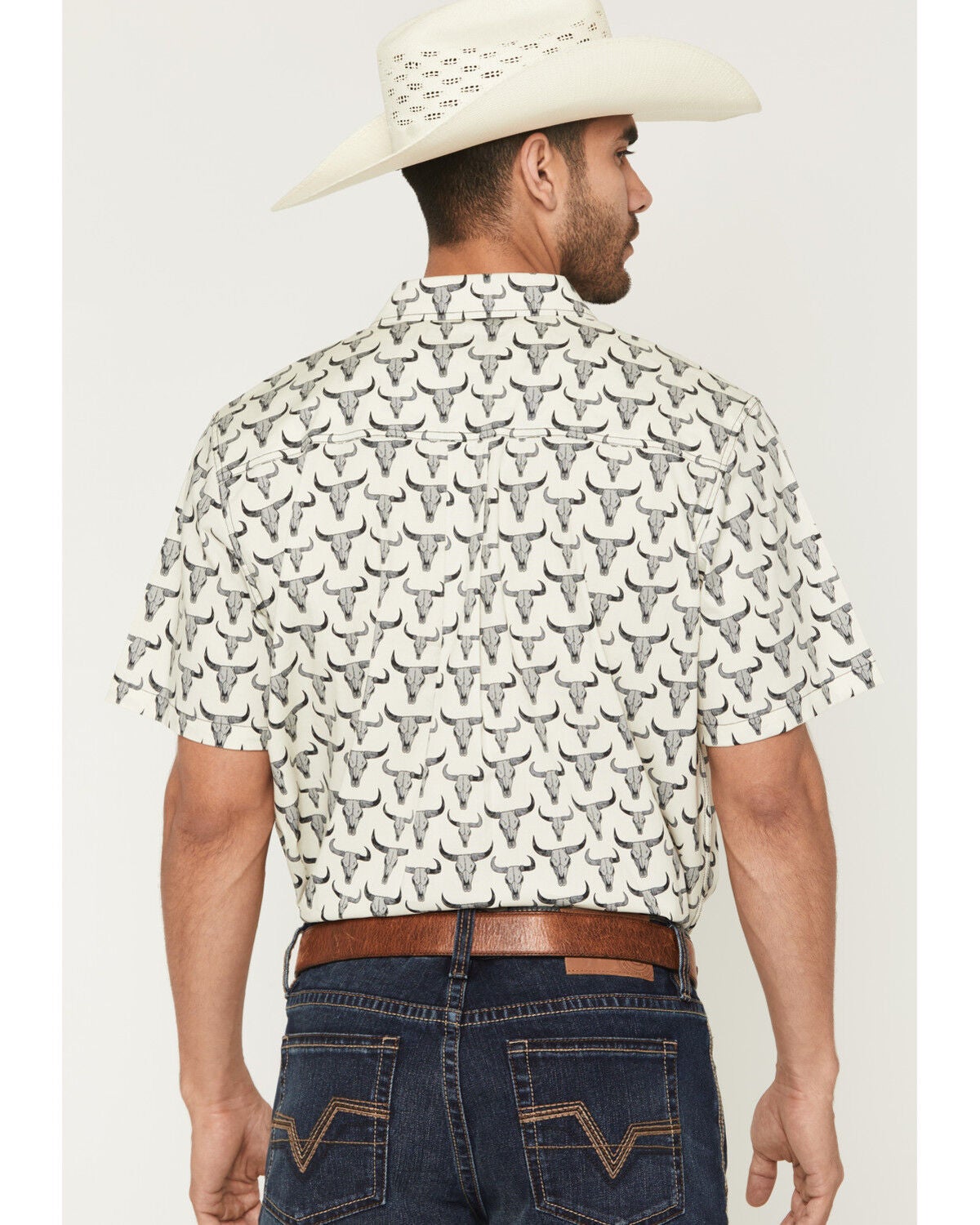 Image #4 - Cody James Men's Toro Steer Head Print Short Sleeve Button-Down Stretch Western Shirt - Big, Tan, hi-res