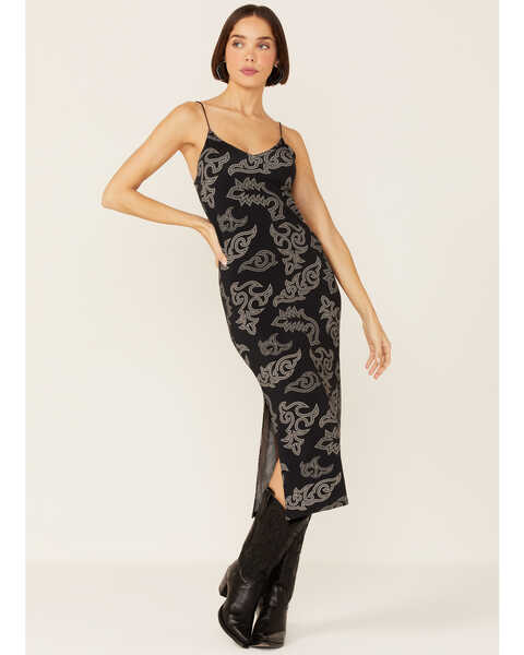 Panhandle Women's Black Bootstitch Print Midi Dress, Black, hi-res
