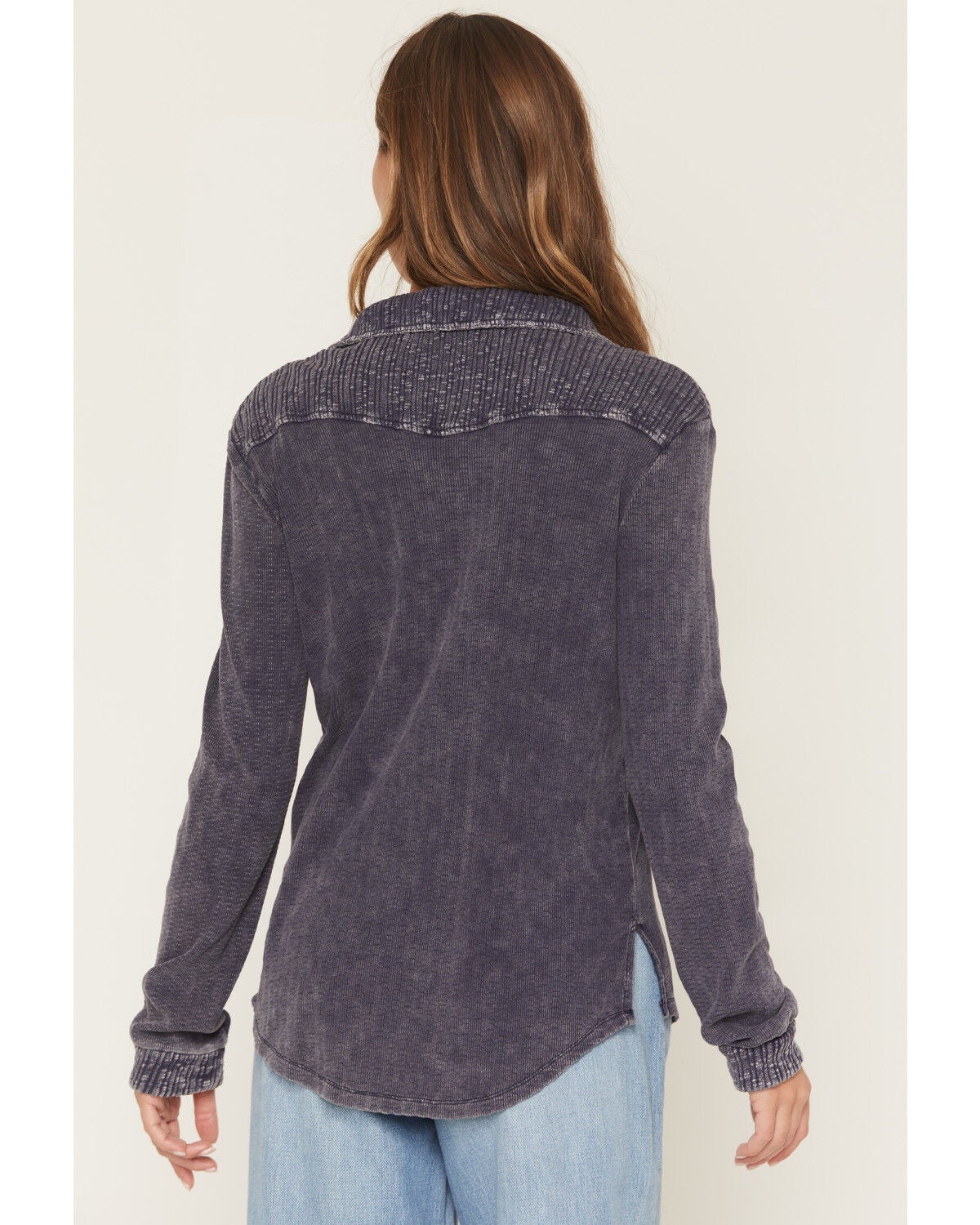 Image #4 - Wild Moss Women's Washed Lightweight Long Sleeve Button-Down Shirt, Navy, hi-res
