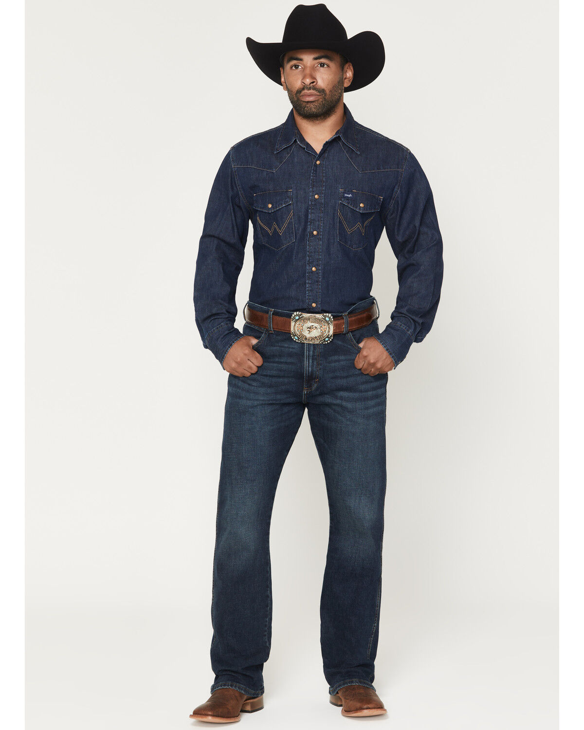 Image #1 - Wrangler Retro Men's 77MWZ Dark Wash Slim Bootcut Stretch Denim Jeans, Dark Wash, hi-res