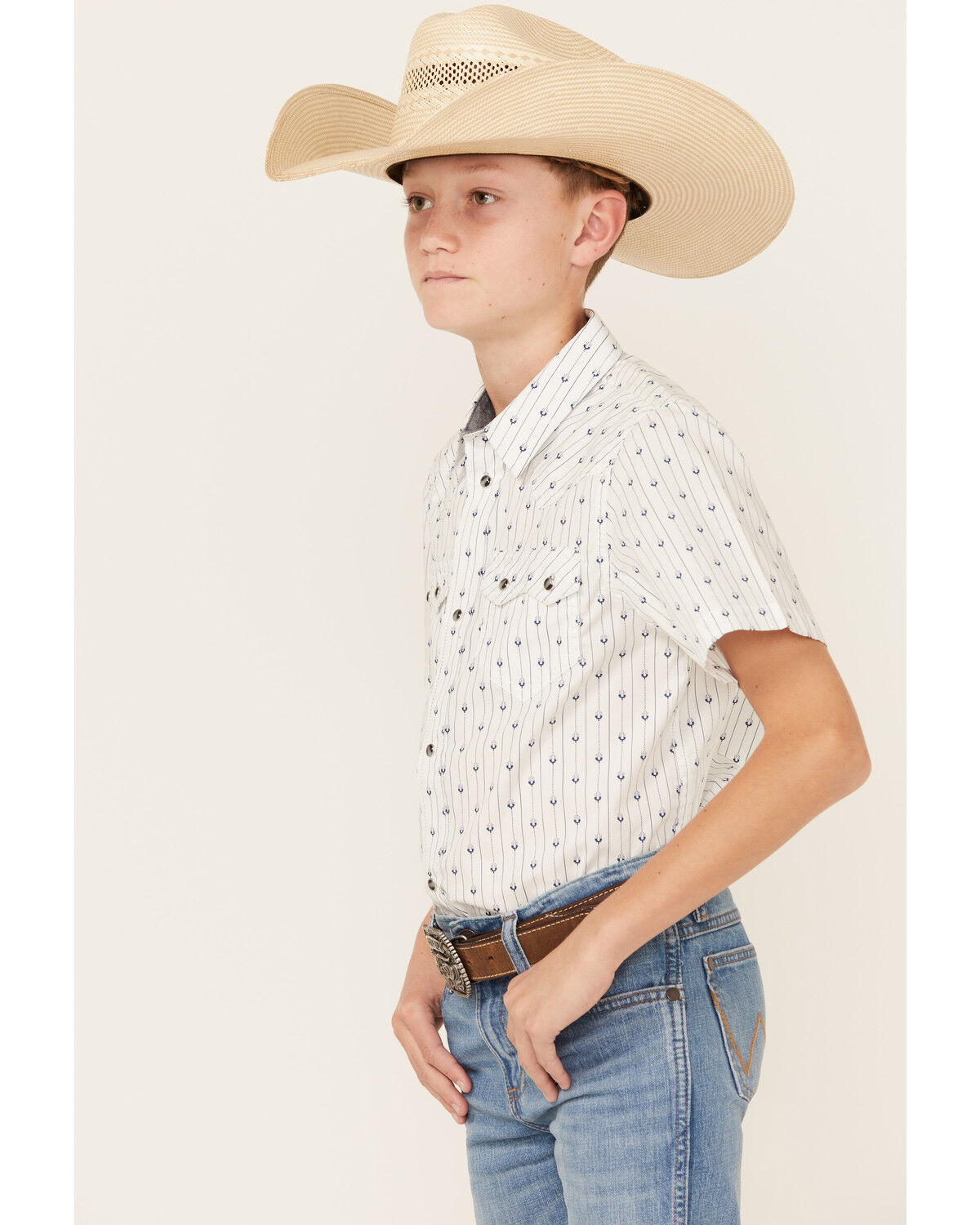 Image #3 - Cody James Boys' Challenger Horseshoe Print Short Sleeve Snap Western Shirt, White, hi-res