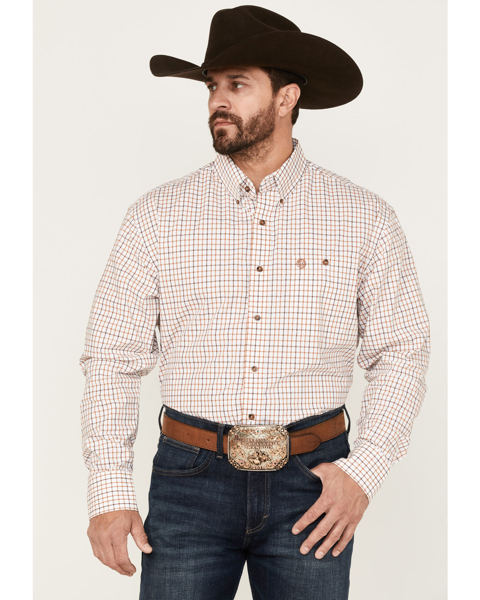 George Strait by Wrangler Men s Plaid Print Button Down Long Sleeve Western Shirt Country Outfitter