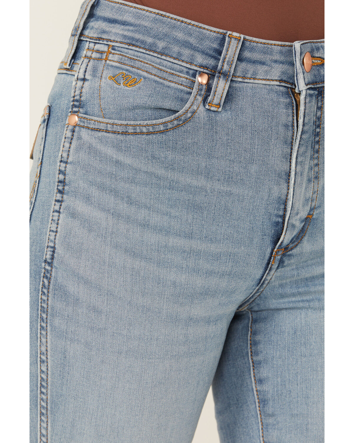 Image #3 - Wrangler X Lainey Wilson Women's Sky Medium Wash High Rise Boot Hugger Bootcut Stretch Denim Jeans, Medium Wash, hi-res