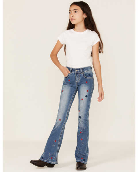 Shyanne Girls' Americana Star Light Wash Flare Jeans, Blue, hi-res