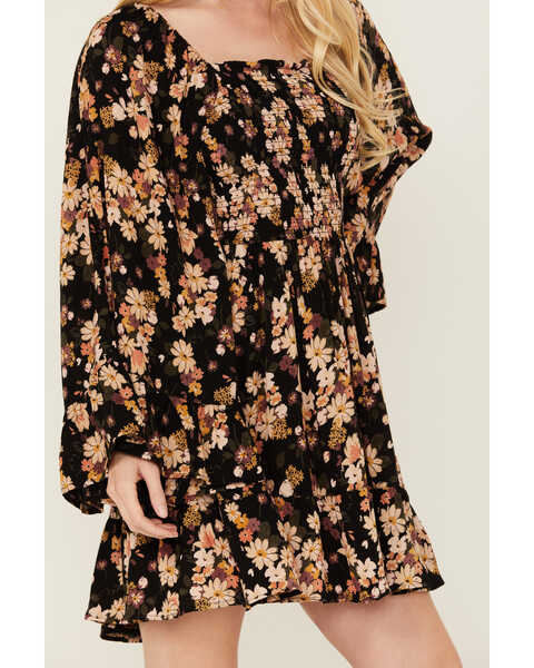 Image #3 - Angie Women's Floral Print Ruffle Dress, Black, hi-res