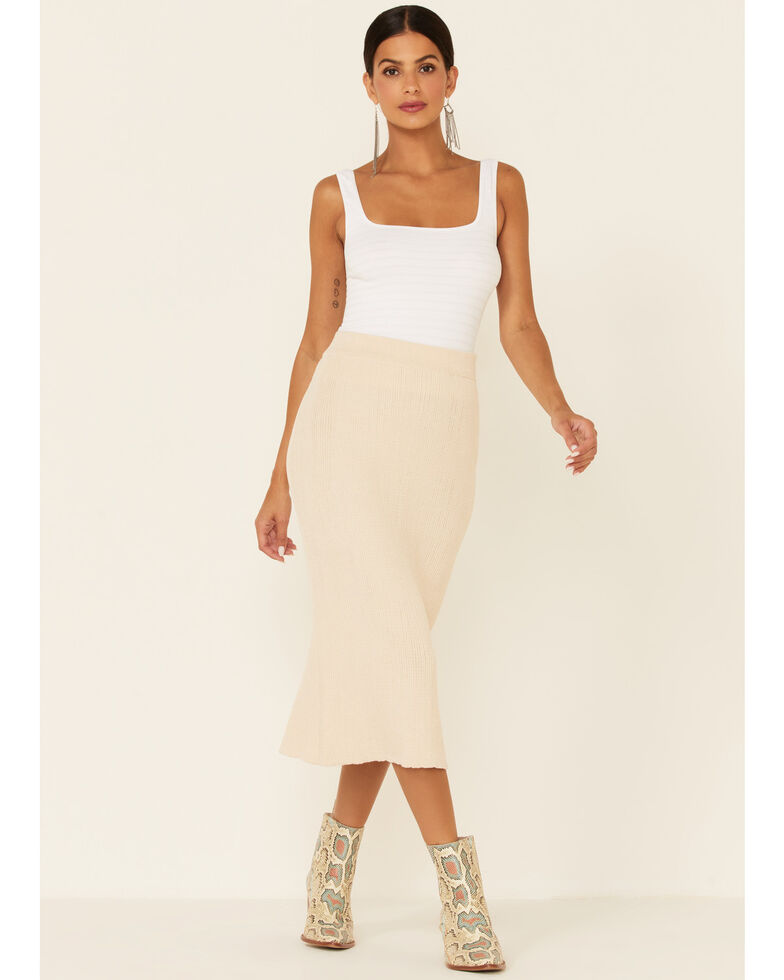 Very J Women's Cream Knit Long Skirt , Cream, hi-res