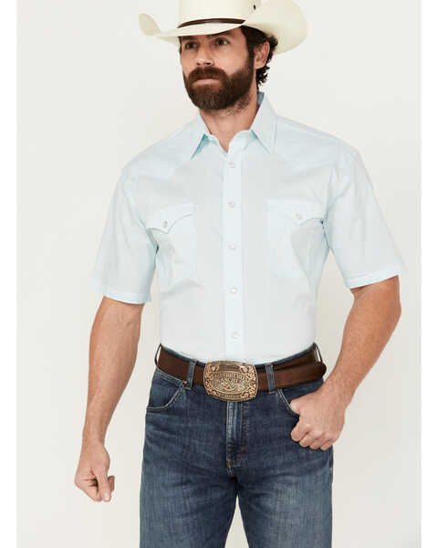 Panhandle Men's Micro Vertical Striped Short Sleeve Pearl Snap Western Shirt , Mint, hi-res
