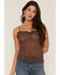 Image #1 - Miss Me Women's Solid Lace Sleeveless Tank Top, Brown, hi-res