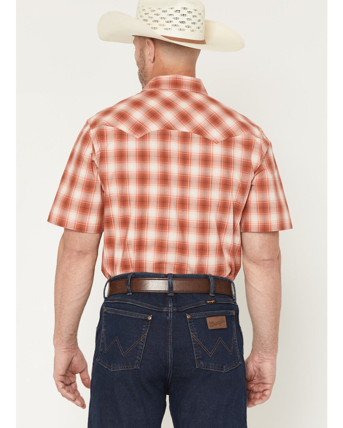 Image #4 - Wrangler Retro Men's Plaid Print Short Sleeve Snap Western Shirt, Orange, hi-res