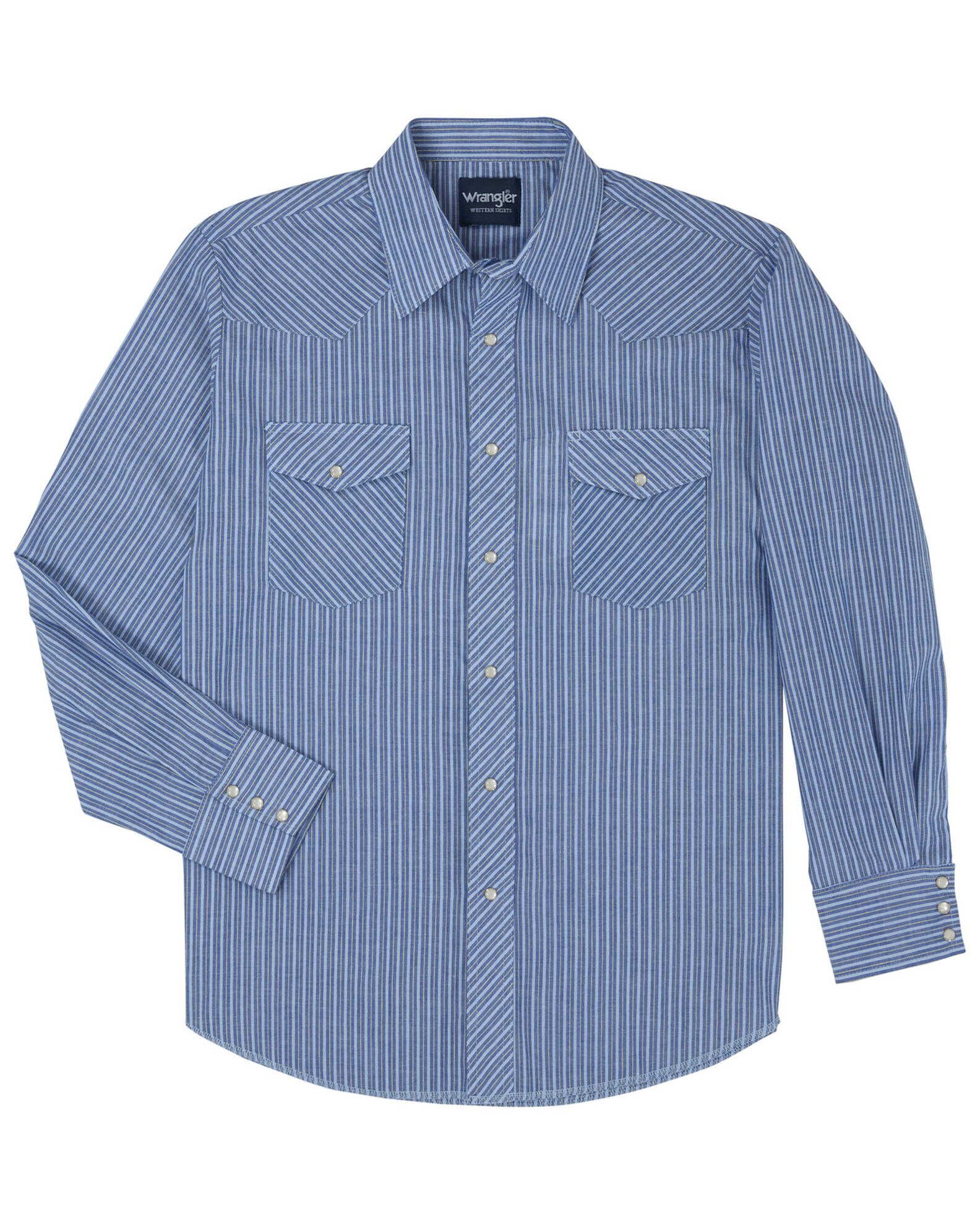 Image #3 - Wrangler Men's Assorted Stripe or Plaid Classic Long Sleeve Pearl Snap Western Shirt, Stripe, hi-res