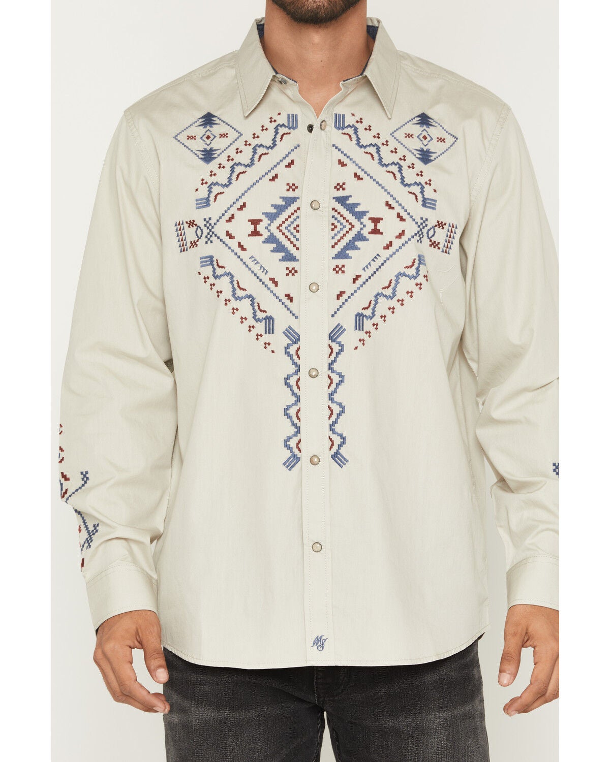 Image #3 - Moonshine Spirit&reg; Men's Ritualistic Solid Embroidered Long Sleeve Snap Western Shirt, Sand, hi-res