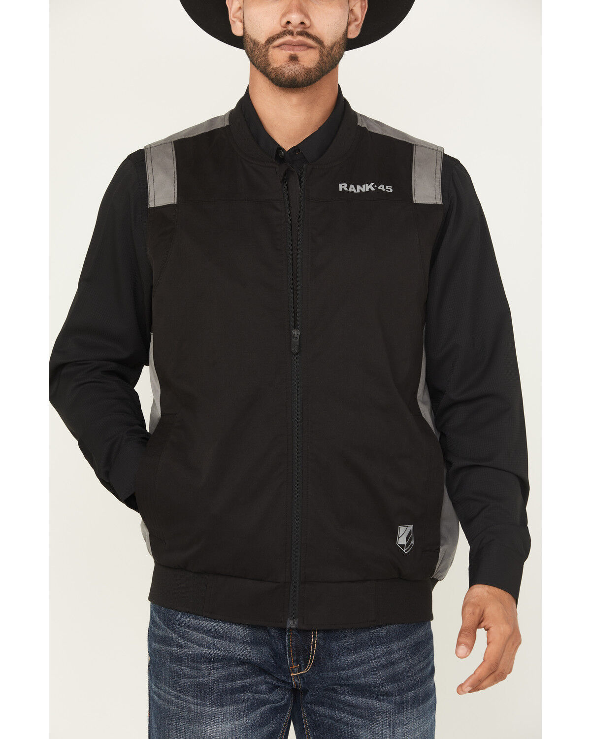 Image #3 - RANK 45® Men's Starburst Bomber Vest, Black, hi-res