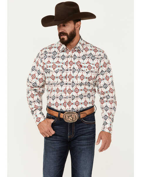 Image #1 - Rodeo Clothing Men's Southwestern Print Long Sleeve Snap Western Shirt, Cream, hi-res