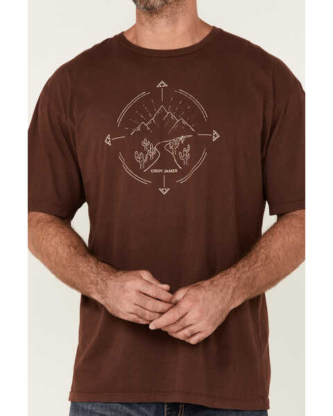 Cody James Men's Heather Burgundy Desert Compass Graphic Short Sleeve T-Shirt , Burgundy, hi-res