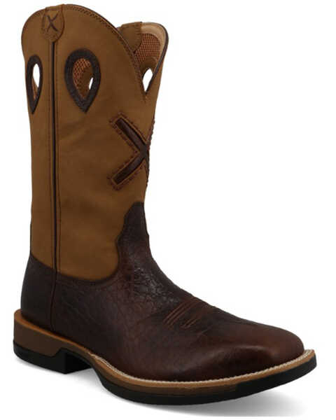 Twisted X Men's 12" Tech Western Performance Boots - Broad Square Toe, Dark Brown, hi-res