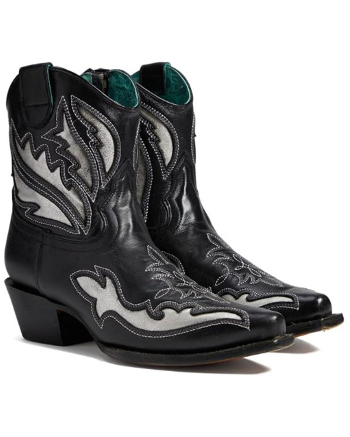 Image #1 - Corral Women's Inlay And Embroidered Booties - Snip Toe, Black, hi-res