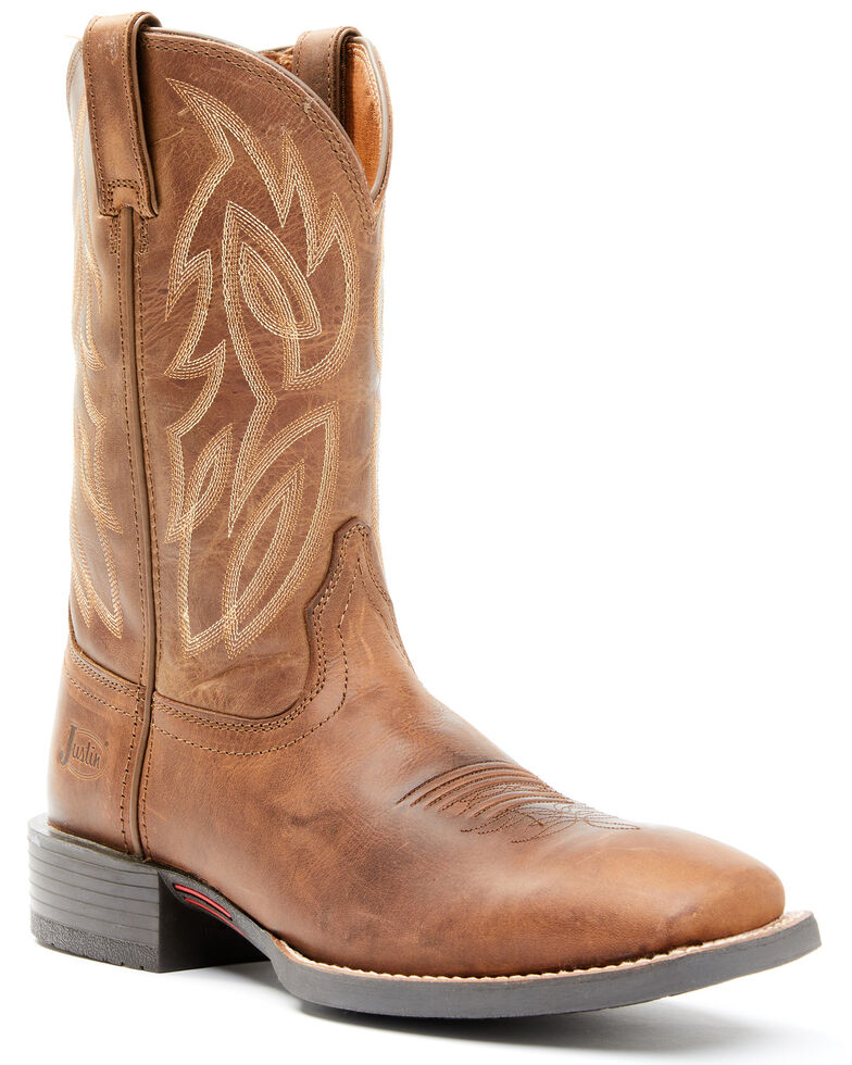 Justin Men's Dusky Brown Canter Cowhide Leather Western Boots - Wide Square Toe , Brown, hi-res