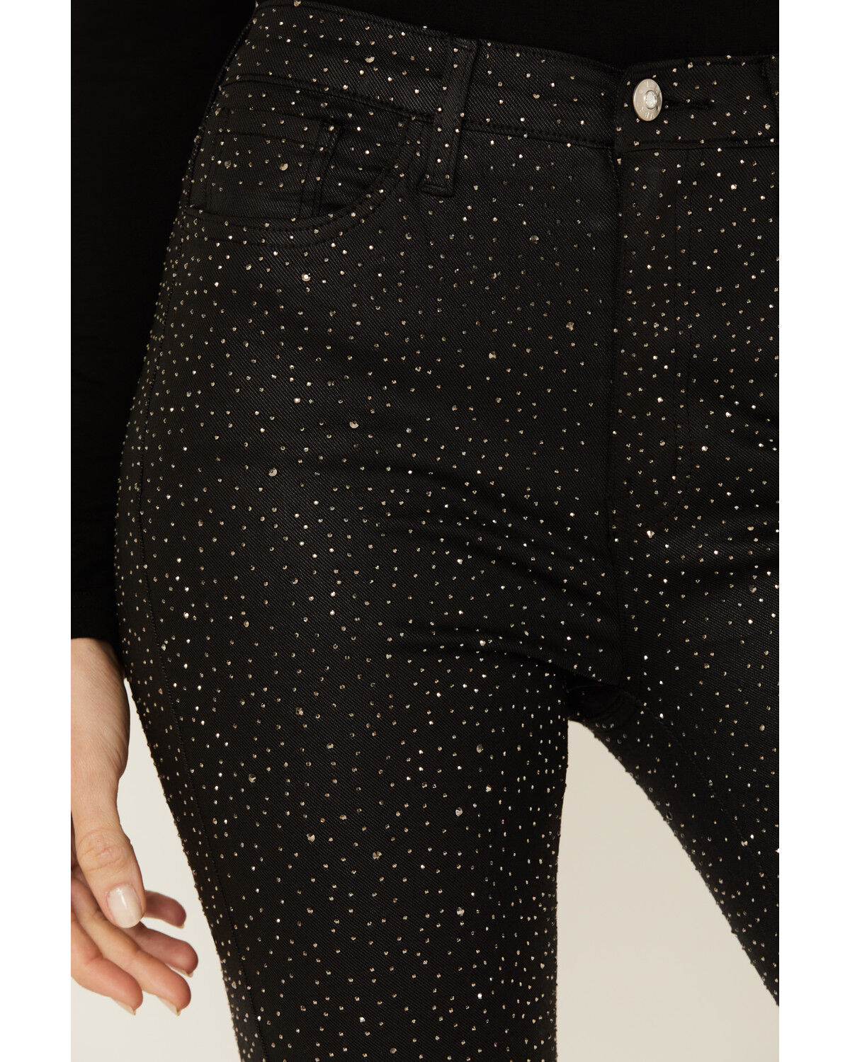 Image #2 - Vibrant Denim Women's Rhinestone High Rise Bootcut Denim Jeans, Black, hi-res