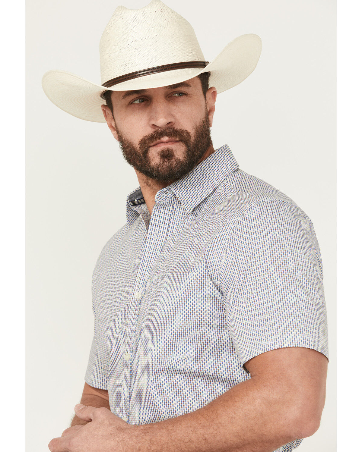 Image #2 - Cody James Men's Salt Lake Geo Print Short Sleeve Button-Down Stretch Western Shirt, White, hi-res