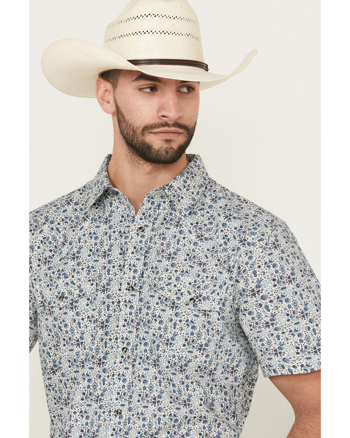 Image #2 - Gibson Trading Co Men's Fan Favorite Floral Print Short Sleeve Snap Western Shirt, Ivory, hi-res