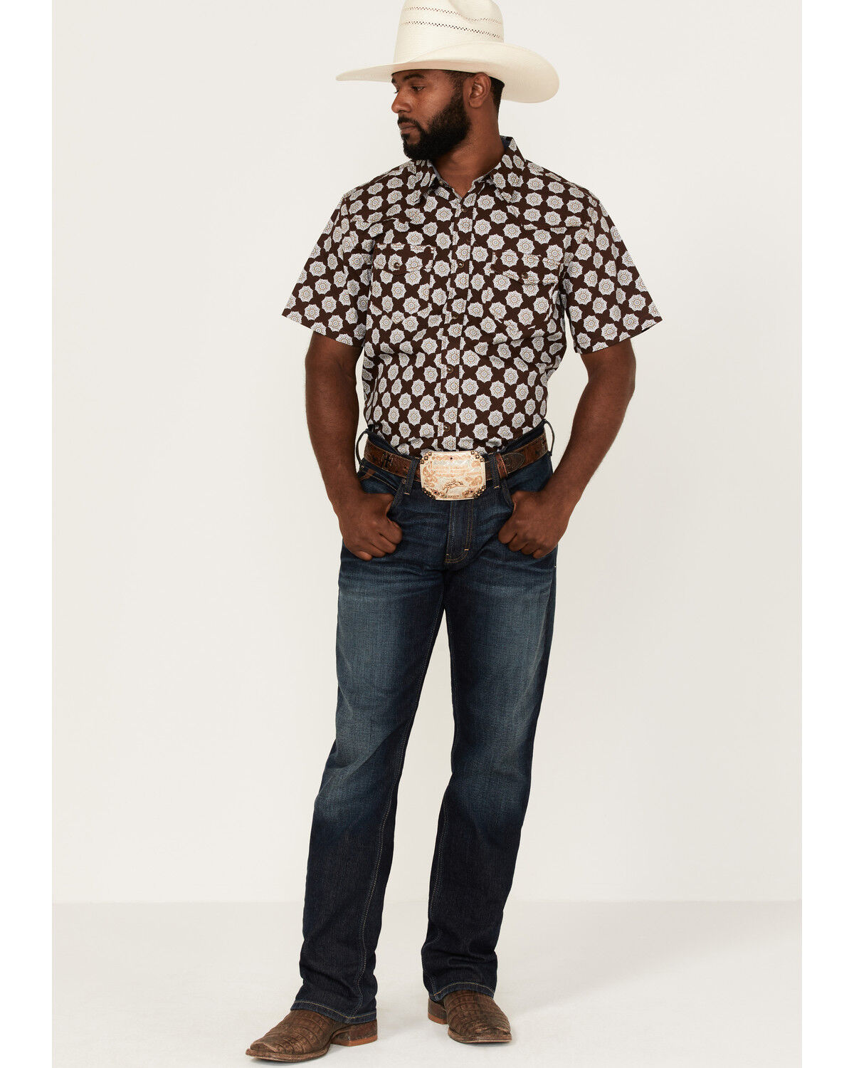 Image #2 - Cody James Men's Kingsland Medallion Print Short Sleeve Snap Western Shirt, Multi, hi-res