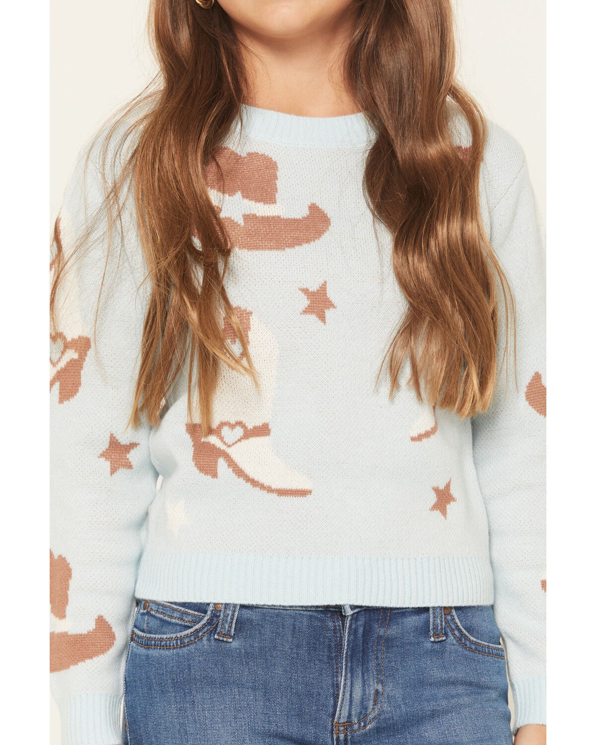 Image #3 - Sugar California Girl's Cowboy Boot Sweater, Blue, hi-res