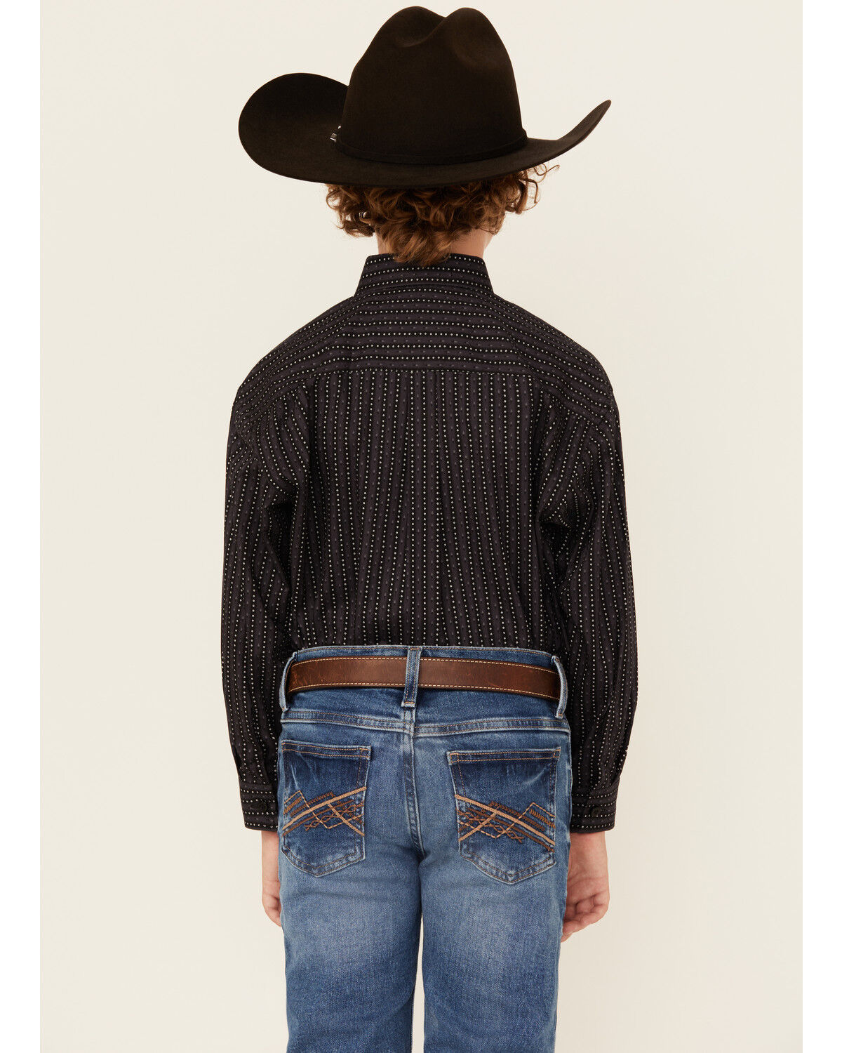 Image #4 - Panhandle Boys' Geo Print Long Sleeve Snap Western Shirt, Charcoal, hi-res