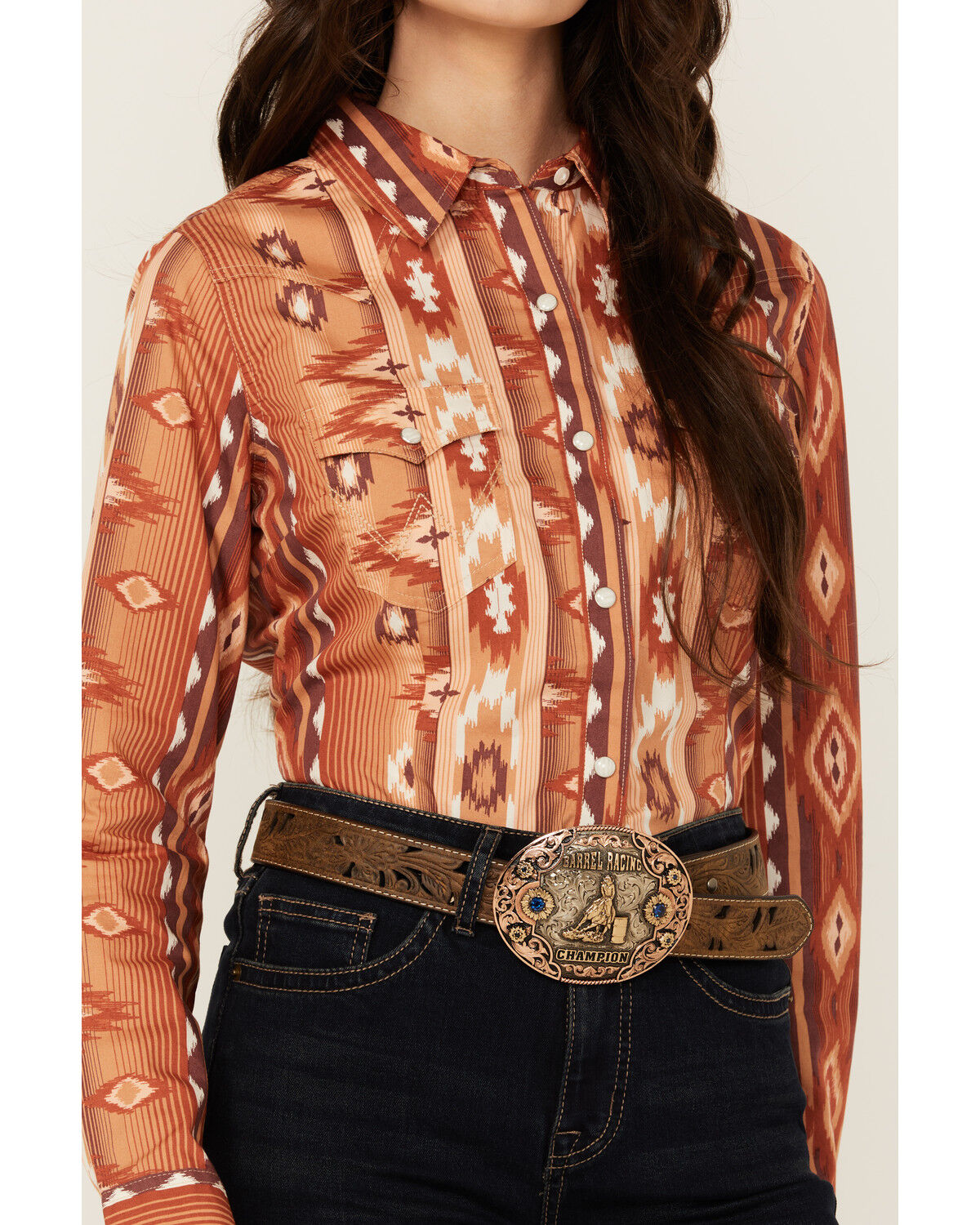 Image #3 - Wrangler Retro Women's Southwestern Print Long Sleeve Snap Western Shirt, Rust Copper, hi-res
