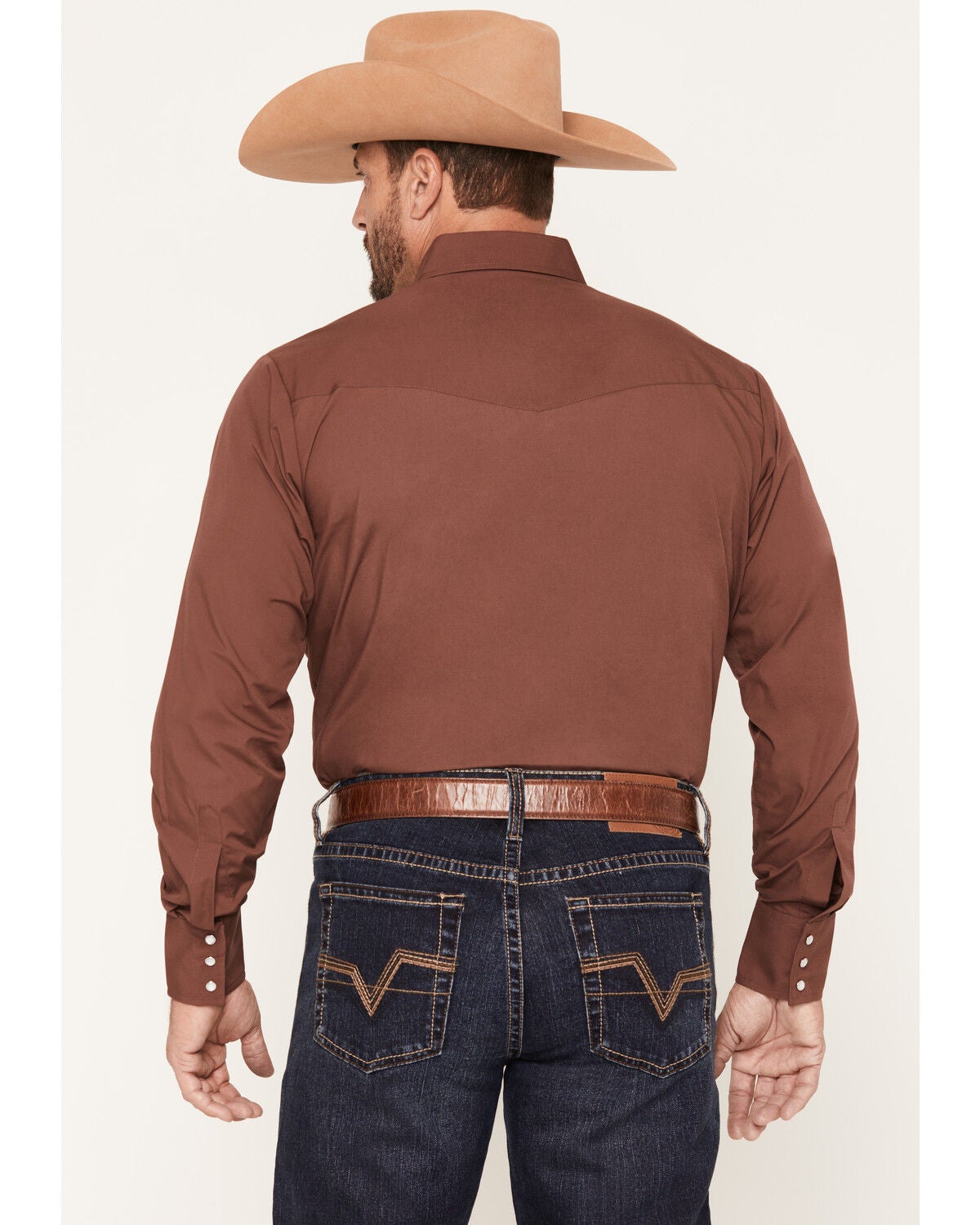 Image #4 - Ely Walker Men's Solid Long Sleeve Pearl Snap Western Shirt, Burgundy, hi-res