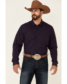 Cody James Core Men's Earmark Abstract Plaid Long Sleeve Button-Down Western Shirt , Purple, hi-res