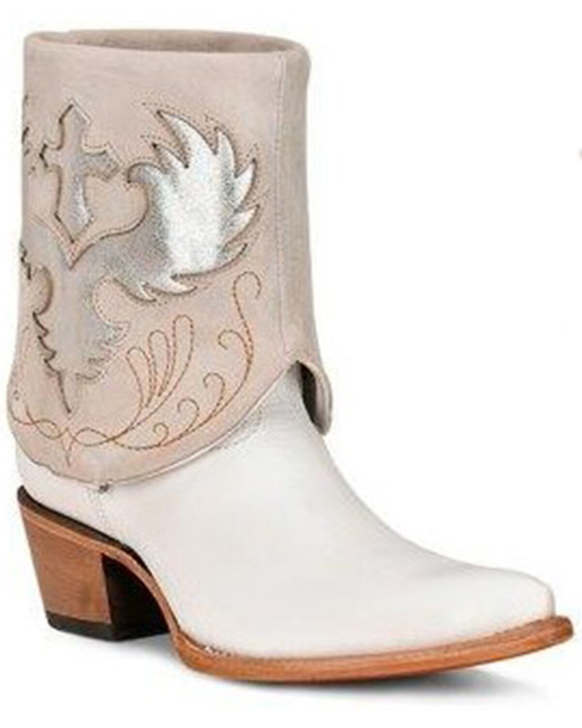 Image #1 - Corral Women's Lamb Wing & Cross Convertible Western Booties - Snip Toe, White, hi-res
