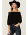 Image #1 - Wild Moss Women's Solid Smocked Off The Shoulder Top, Black, hi-res