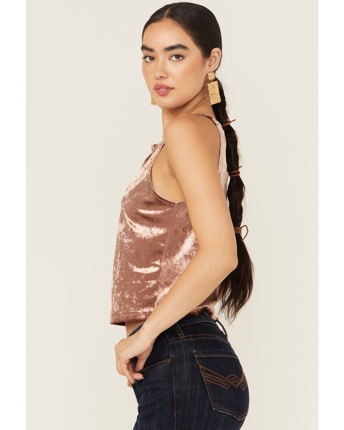 Image #2 - Beyond The Radar Women's Velvet High Neck Tank Top, Blush, hi-res