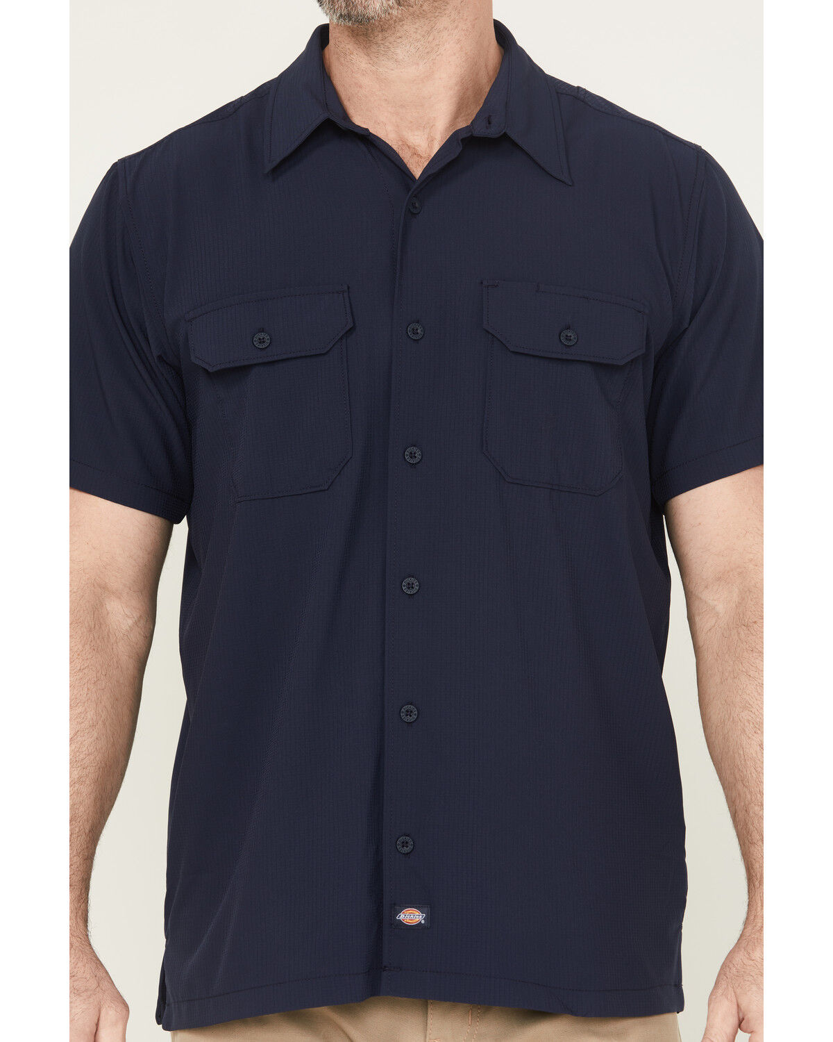 Image #3 - Dickies Men's Solid Short Sleeve Button-Down Performance Work Shirt, Navy, hi-res