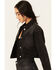 Image #2 - Vibrant Denim Women's Rhinestone Cropped Denim Trucker Jacket, Black, hi-res