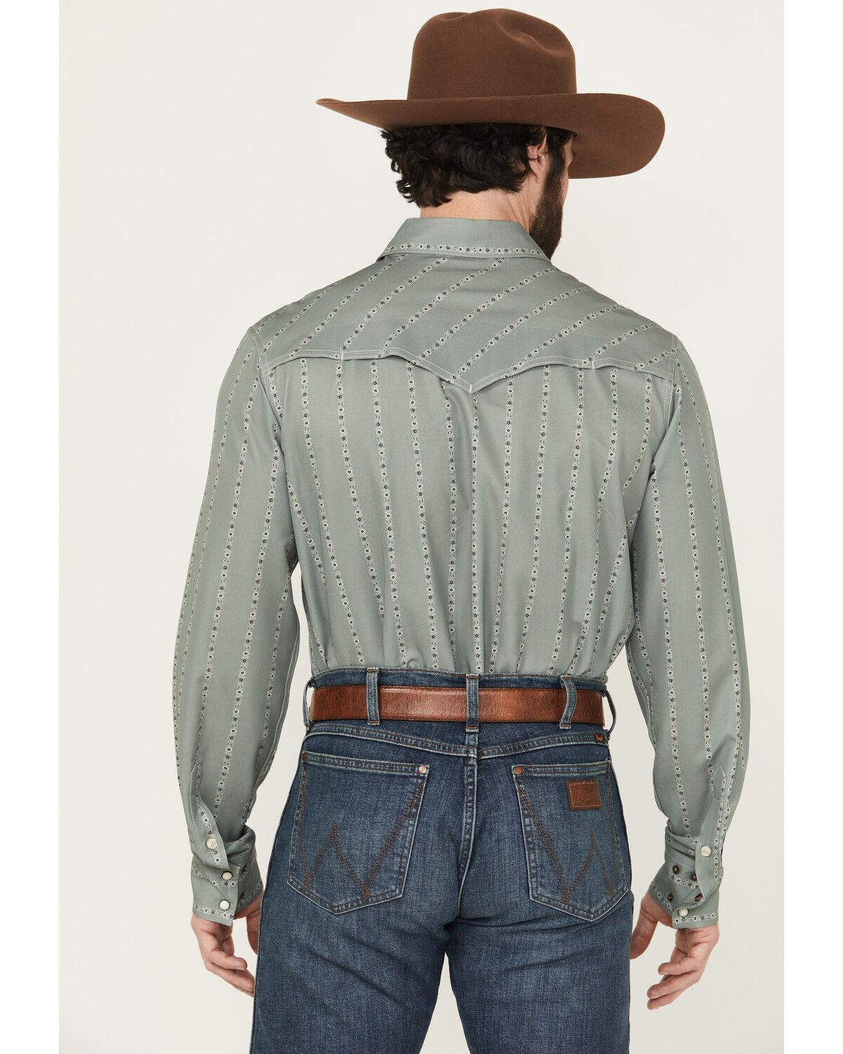 Image #4 - Cinch Men's Floral Striped Long Sleeve Snap Performance Western Shirt, Olive, hi-res
