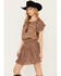 Image #2 - Shyanne Women's Smocked Waist Printed Mini Dress, Medium Brown, hi-res