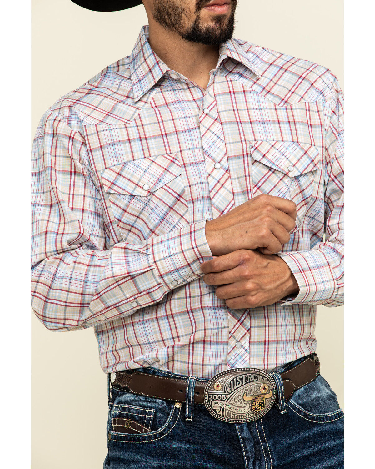 Image #4 - Roper Men's Classic Tan Plaid Long Sleeve Western Shirt, Tan, hi-res