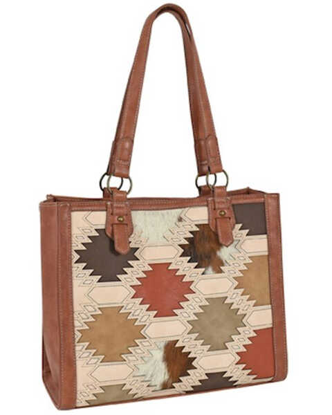 Image #1 - Catchfly Women's Southwestern Color Block Brindle Inlay Tote , Brown, hi-res