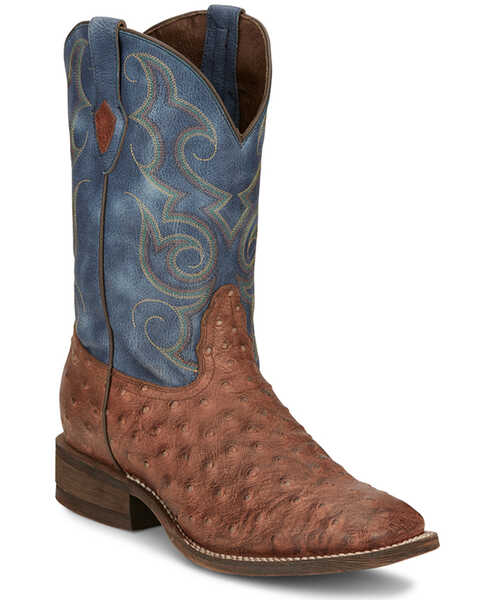 Nocona Men's Ostrich Print Western Boots - Broad Square Toe, Tan, hi-res