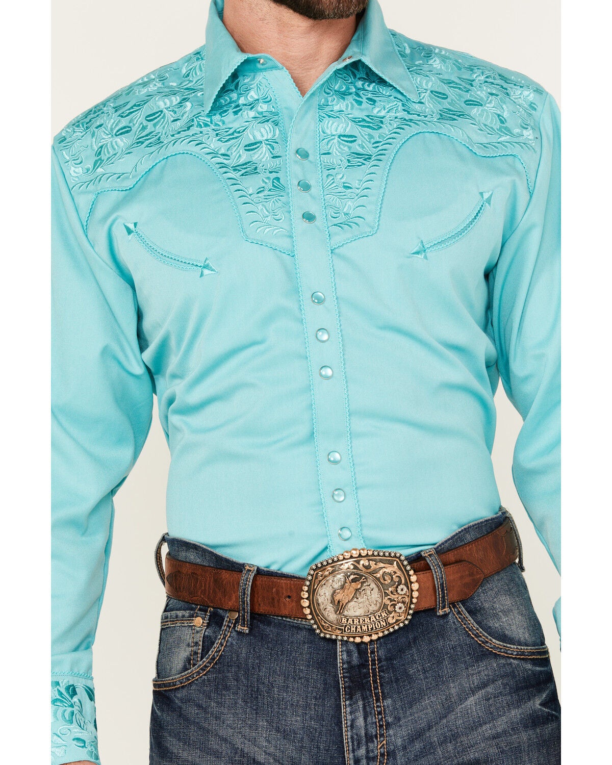 Image #3 - Scully Men's Gunfighter Long Sleeve Snap Western Shirt - Big, Turquoise, hi-res