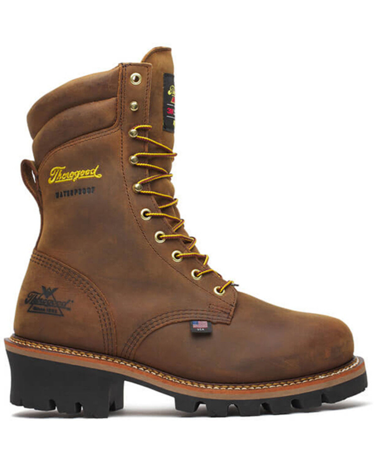 Image #2 - Thorogood Men's Logger Series 9" Crazy Horse Waterproof Insulated Made In The USA Work Boots - Soft Toe, Brown, hi-res