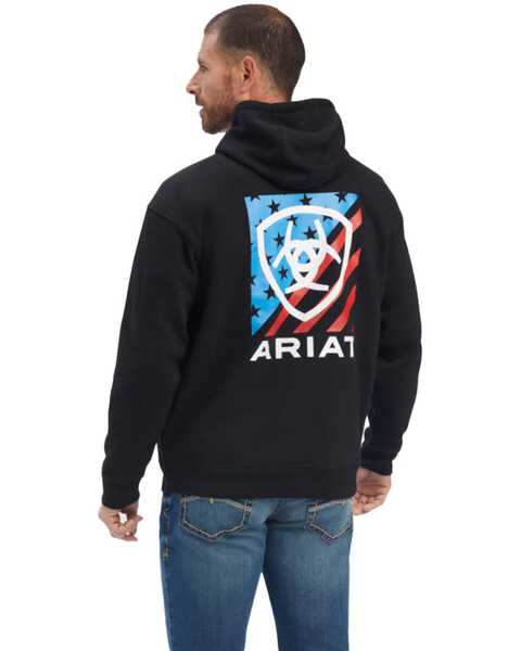Image #1 - Ariat Men's Americana Block Hooded Sweatshirt , Black, hi-res