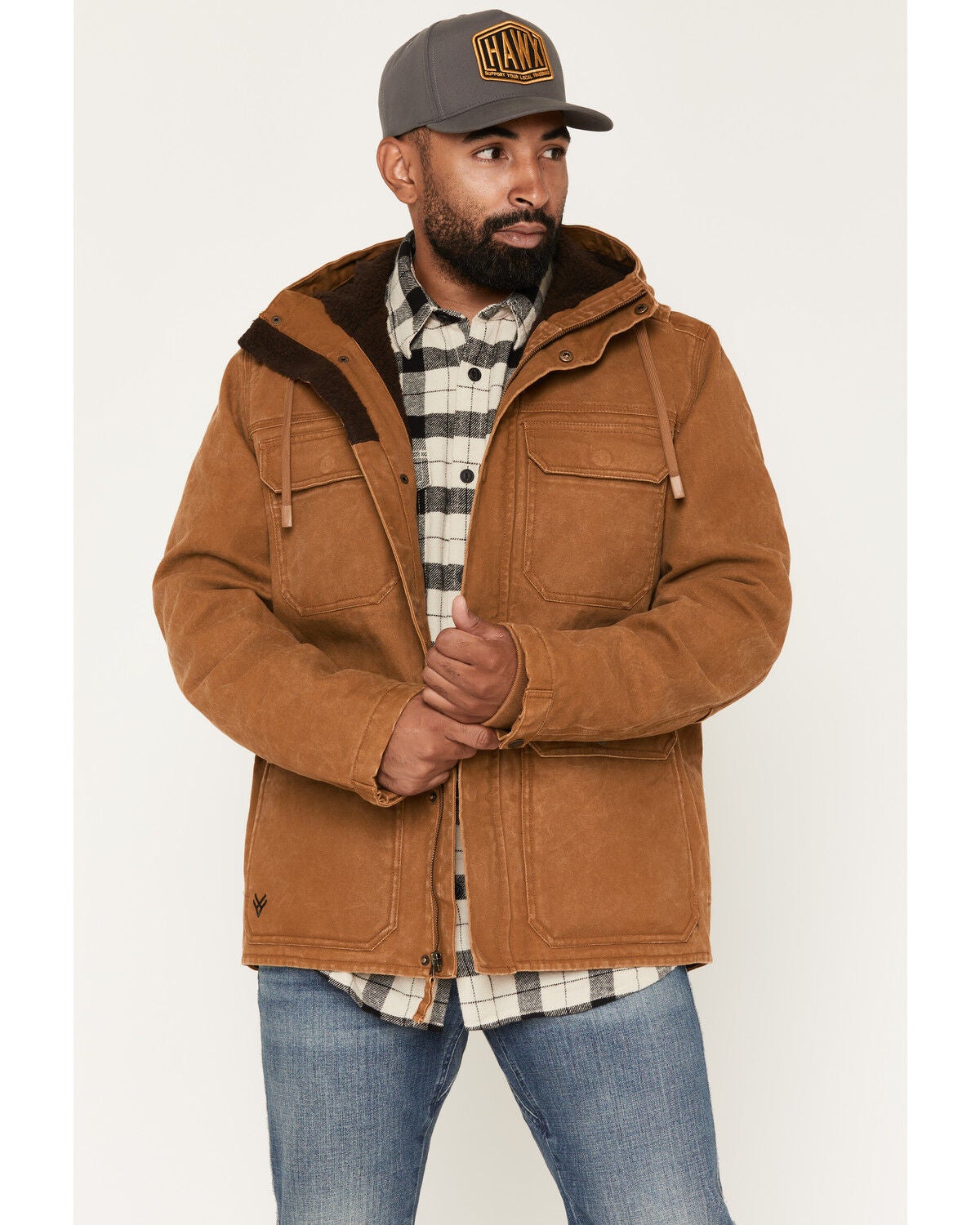 Hawx Men's Duke Sherpa Lined Washed Duck Canvas Hooded Jacket, Rust Copper, hi-res