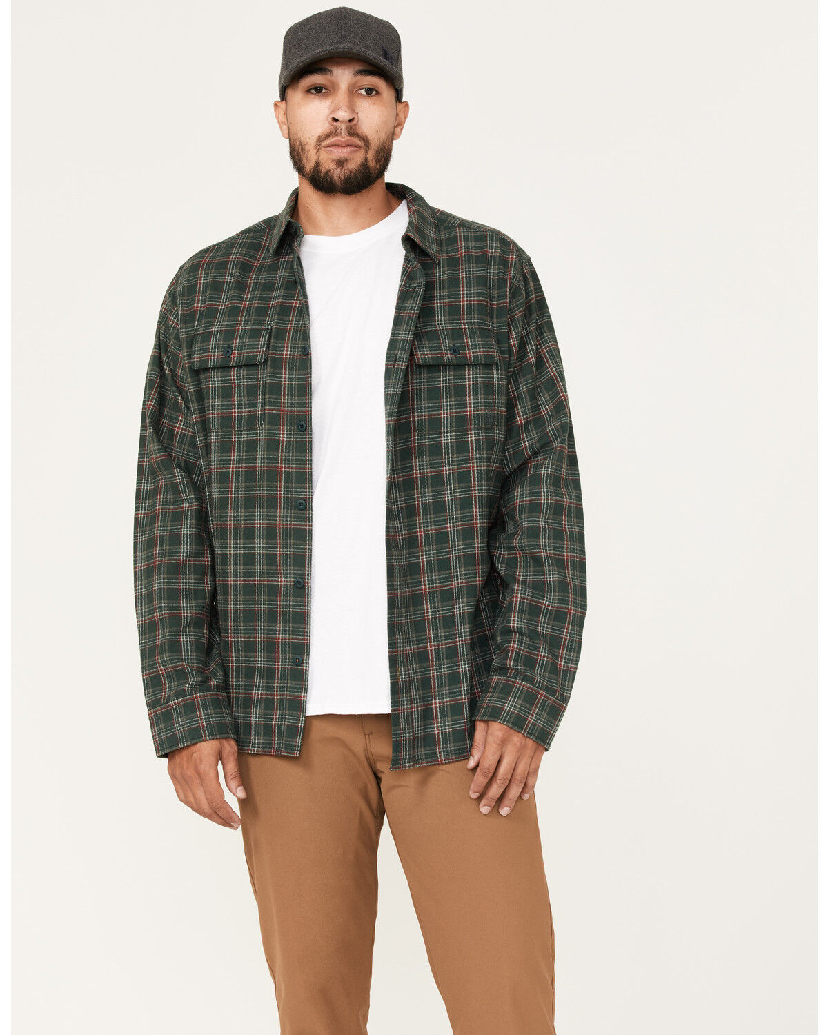 Image #1 - Brothers and Sons Men's Everyday Plaid Print Long Sleeve Button Down Western Flannel Shirt, Dark Green, hi-res