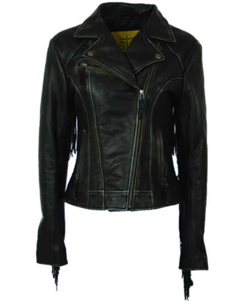 STS Ranchwear Women's Chenae Fringe Leather Jacket - Plus, Black, hi-res