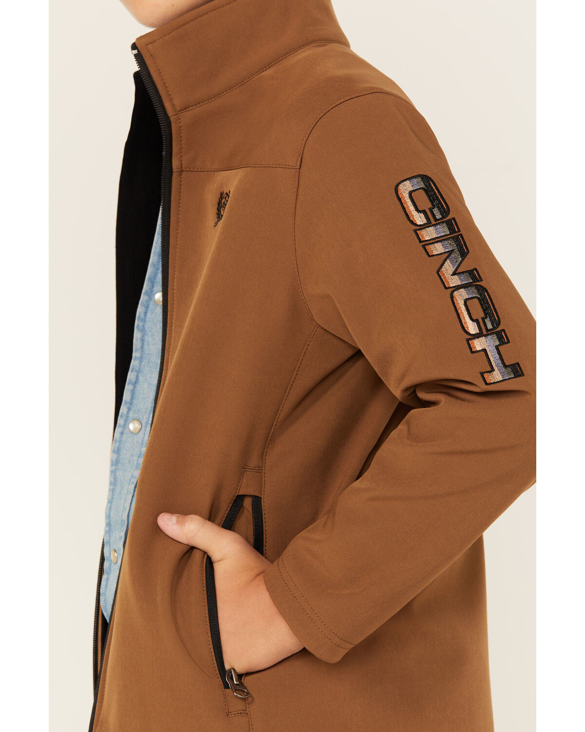 Image #3 - Cinch Boys' Logo Bonded Softshell Jacket, Brown, hi-res