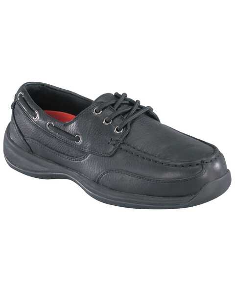 Rockport Works Sailing Club Black Boat Shoes - Steel Toe, Black, hi-res
